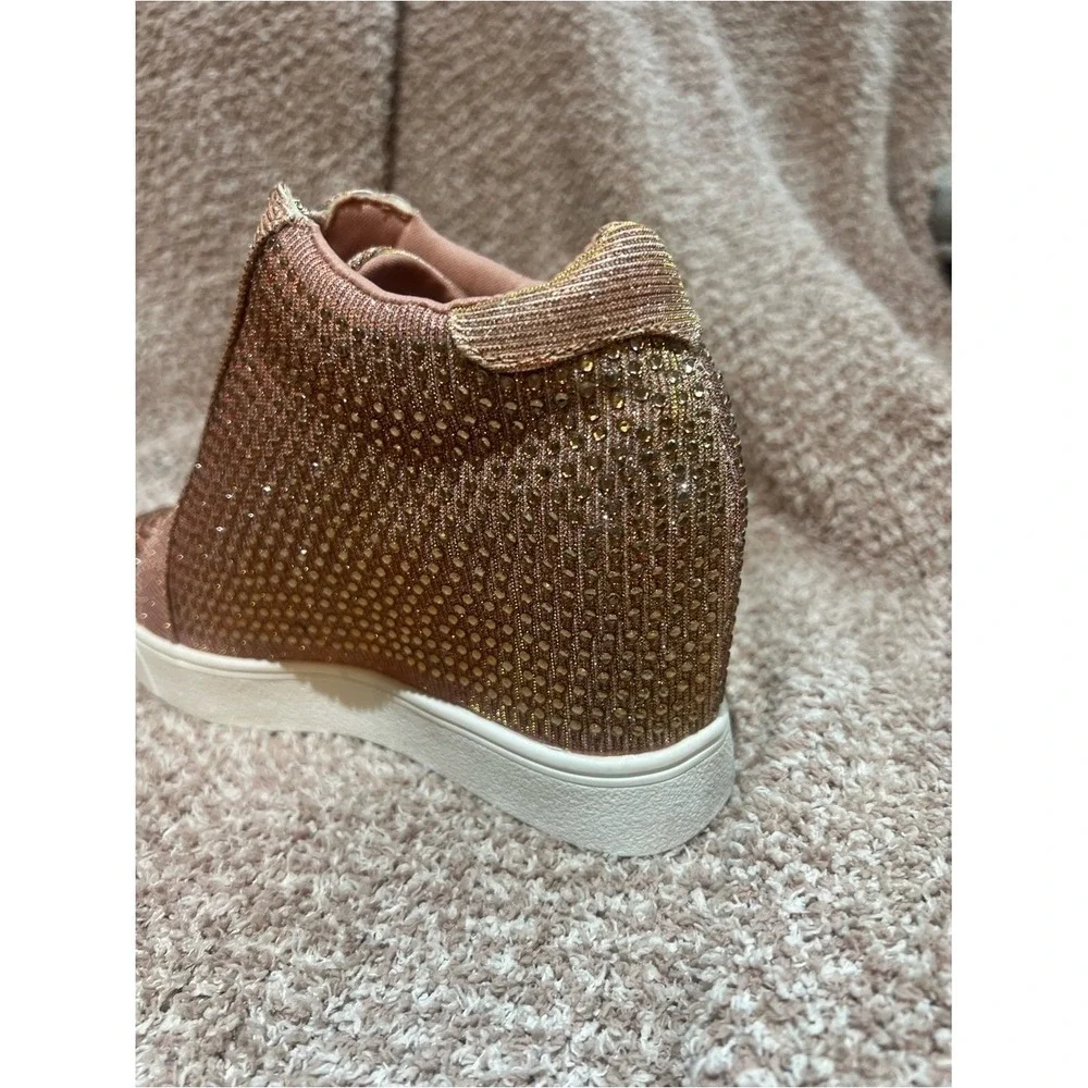 Juicy‎ Couture Women's Joanz Rose Gold Rhinestone Wedge Sneakers - Size 6
